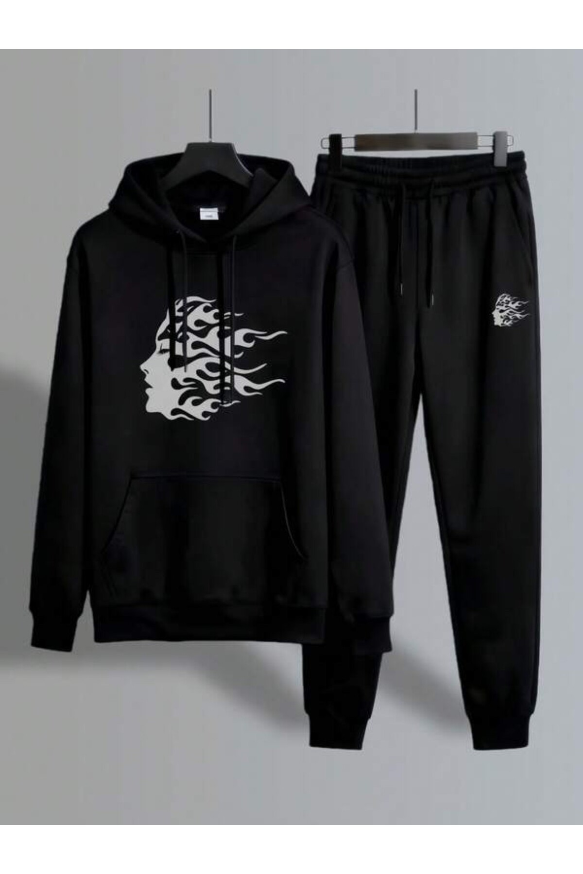 Alev Siluet Baskılı Unisex Eşofman Takımı - Siyah
