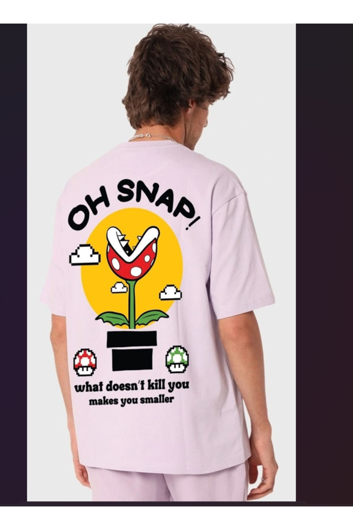 Özel Baskılı Oversize Bisiklet Yaka T-Shirt - Beyaz
