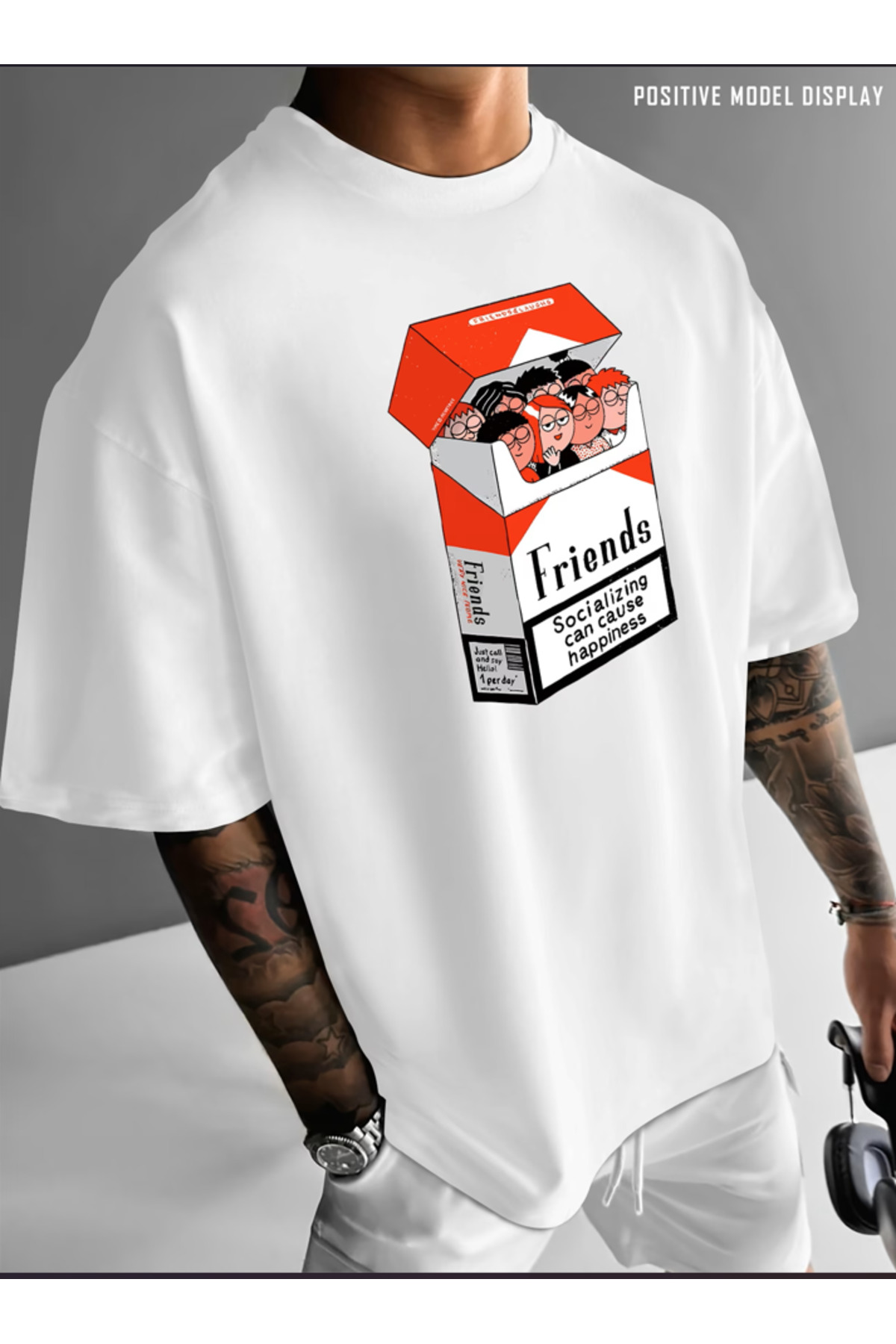 FRENDSFRENDS Baskılı Streetwear Unisex Premium T-Shirt - Beyaz