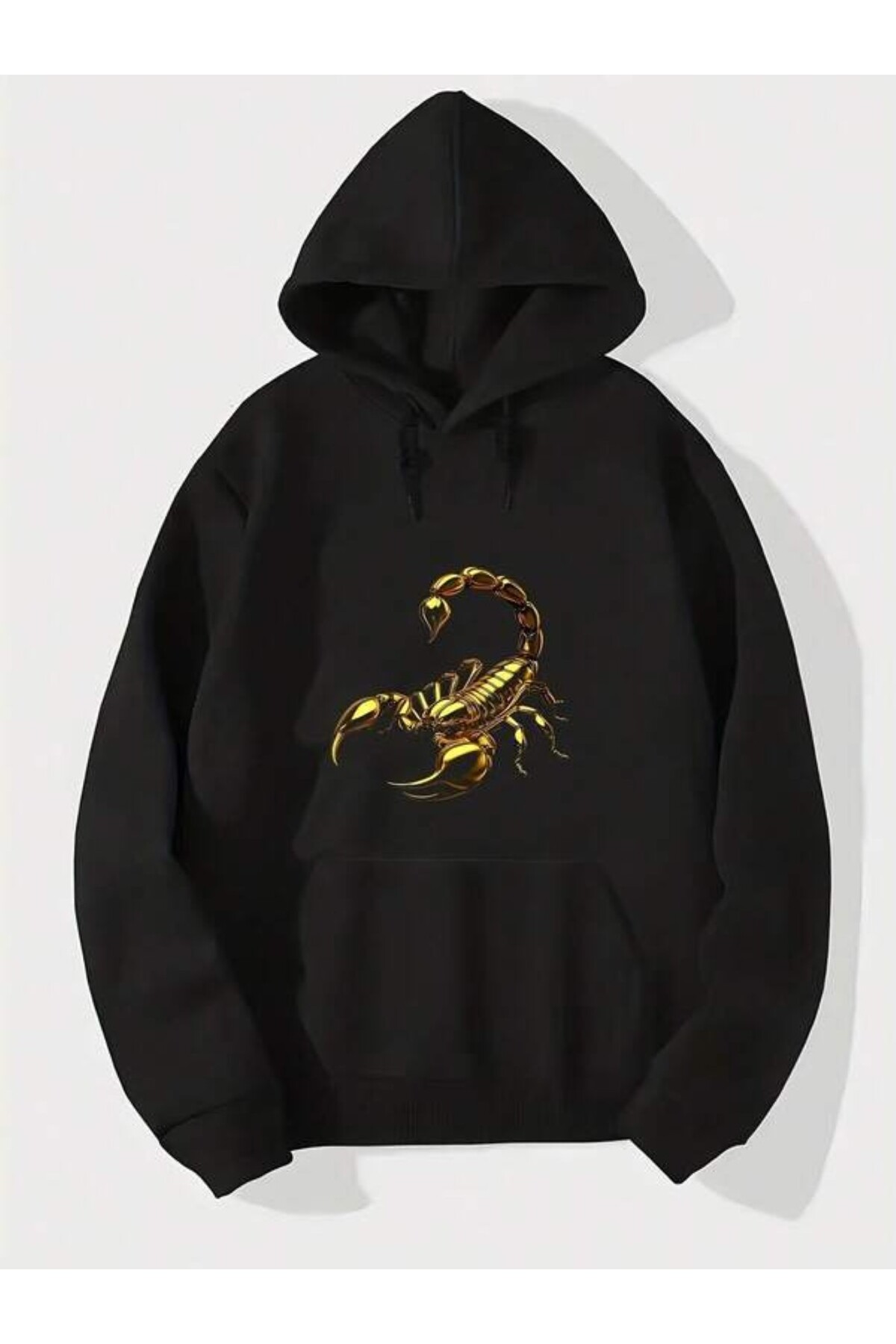 Altın Akrep Baskılı Unisex Kapüşonlu Sweatshirt - Siyah