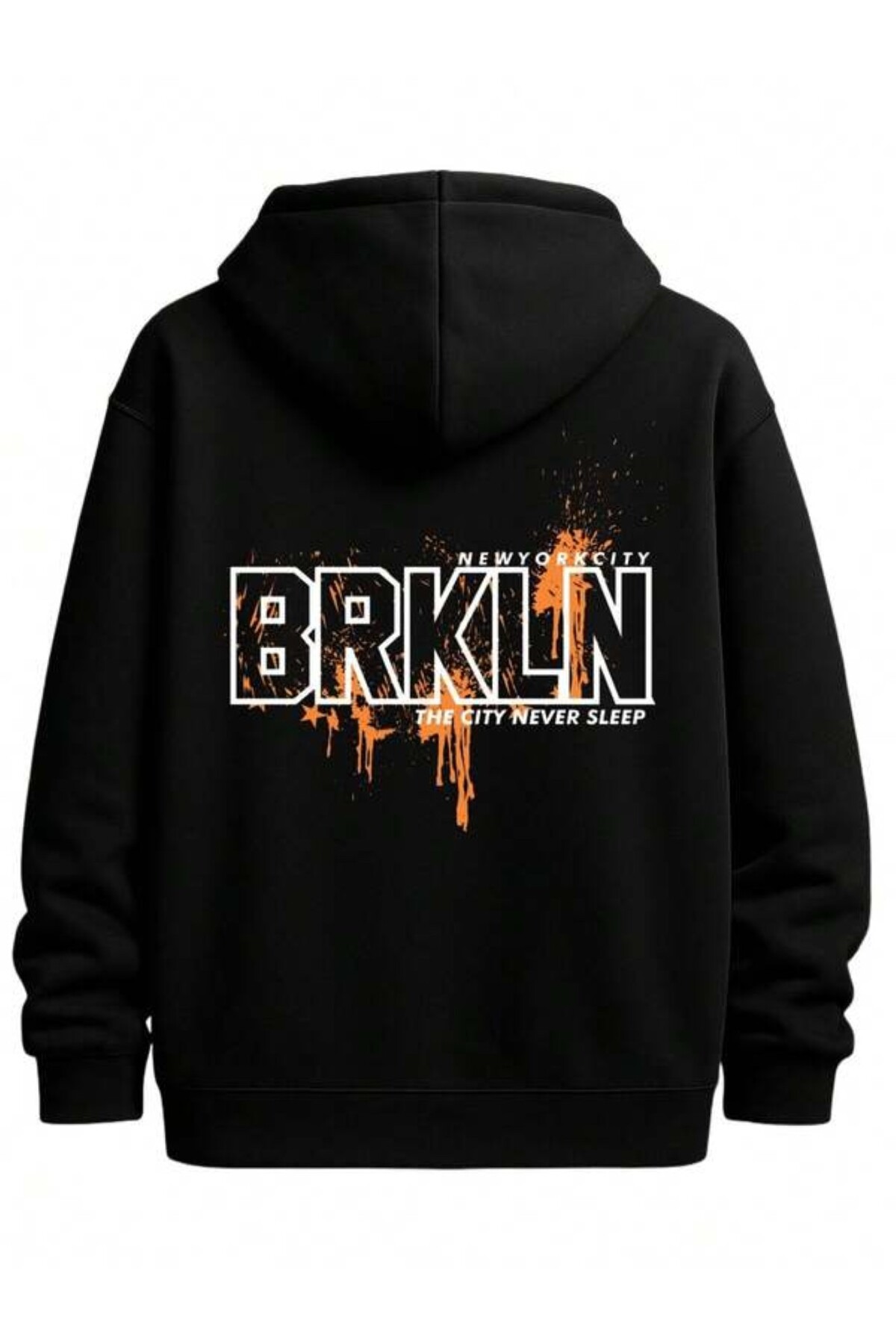 Brooklyn Baskılı Unisex Kapüşonlu Sweatshirt - Siyah