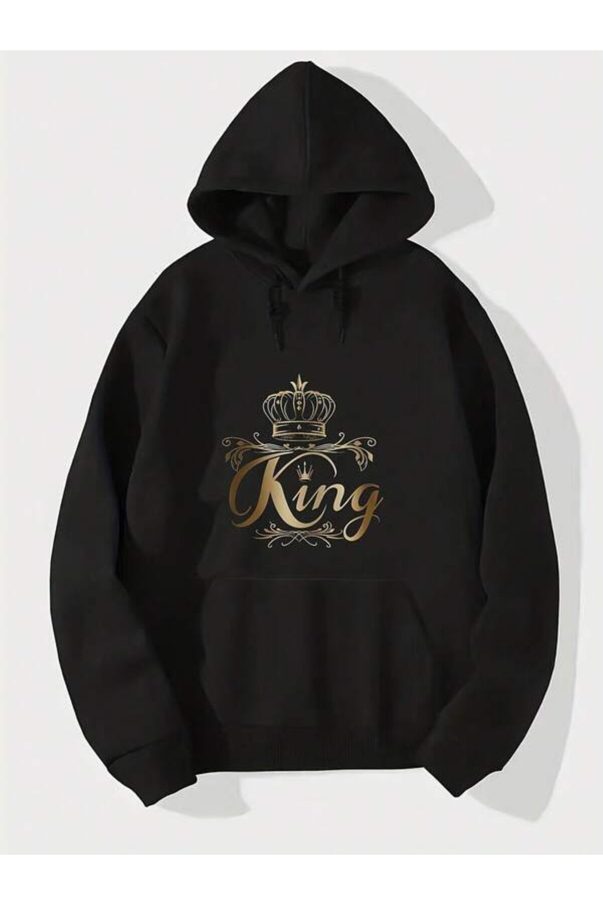 Taçlı King Baskılı Unisex Kapüşonlu Sweatshirt - Siyah