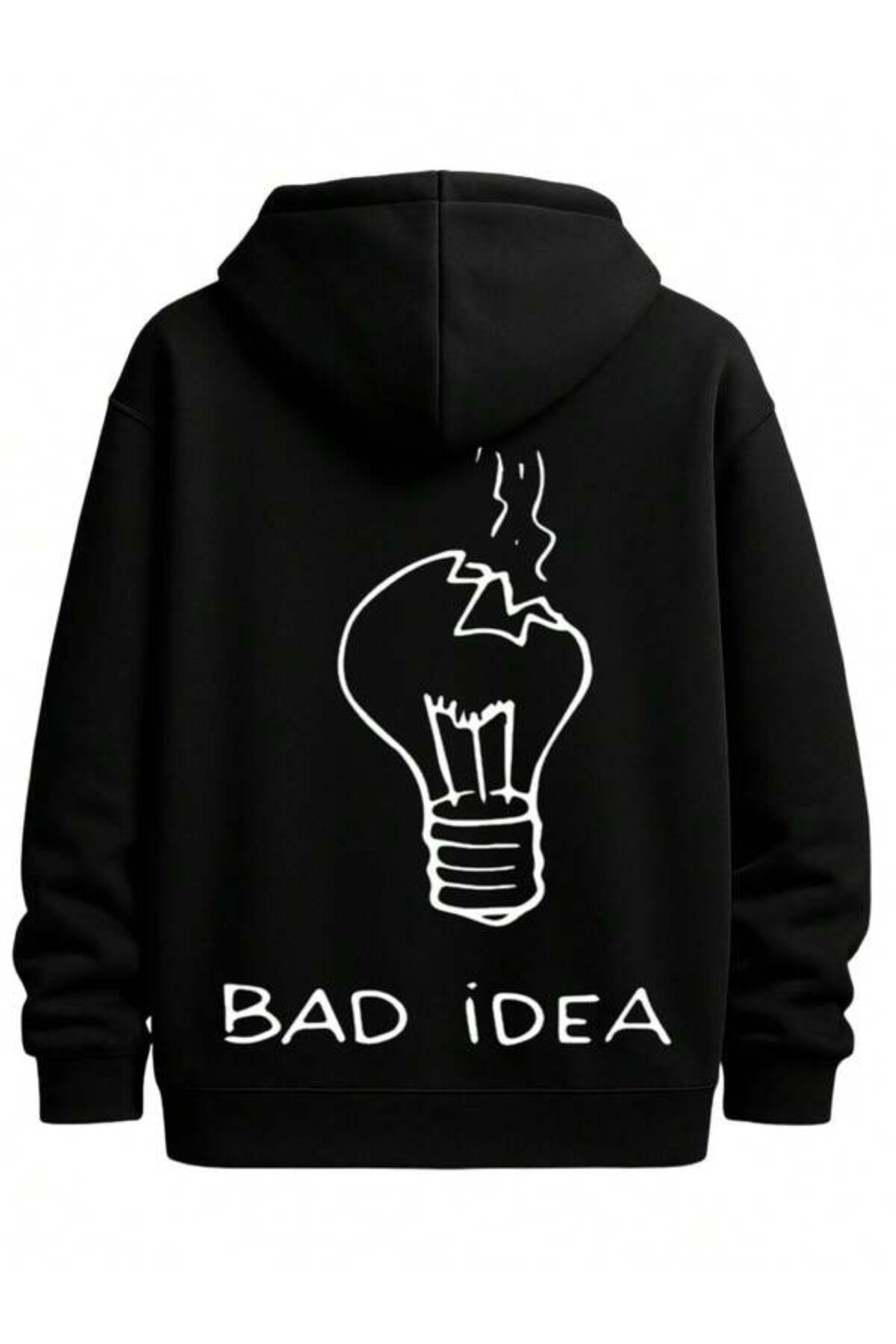 Kötü Fikir Ampul Baskılı Unisex Kapüşonlu Sweatshirt - Siyah