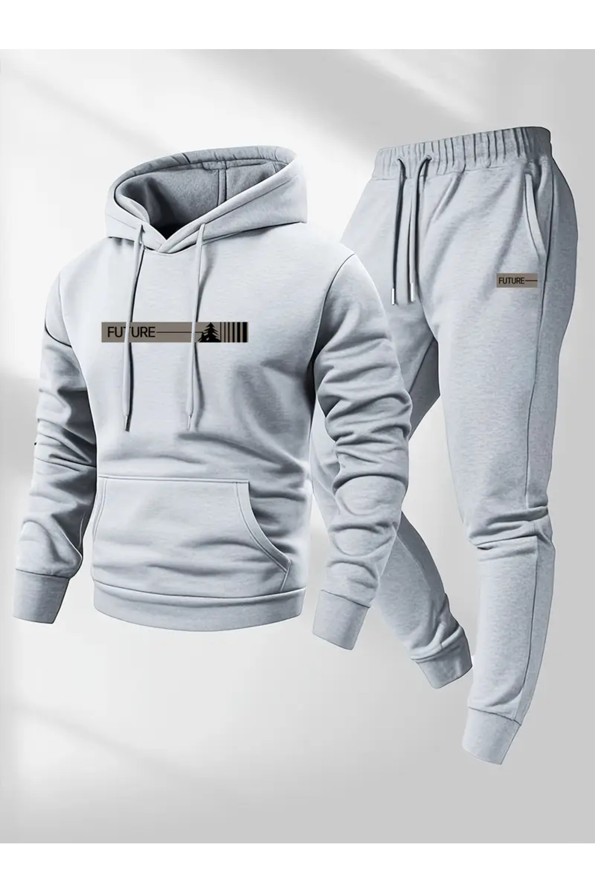 Unisex Oversize Future Hoodie & Jogger Eşofman Altı Takımı - Gri