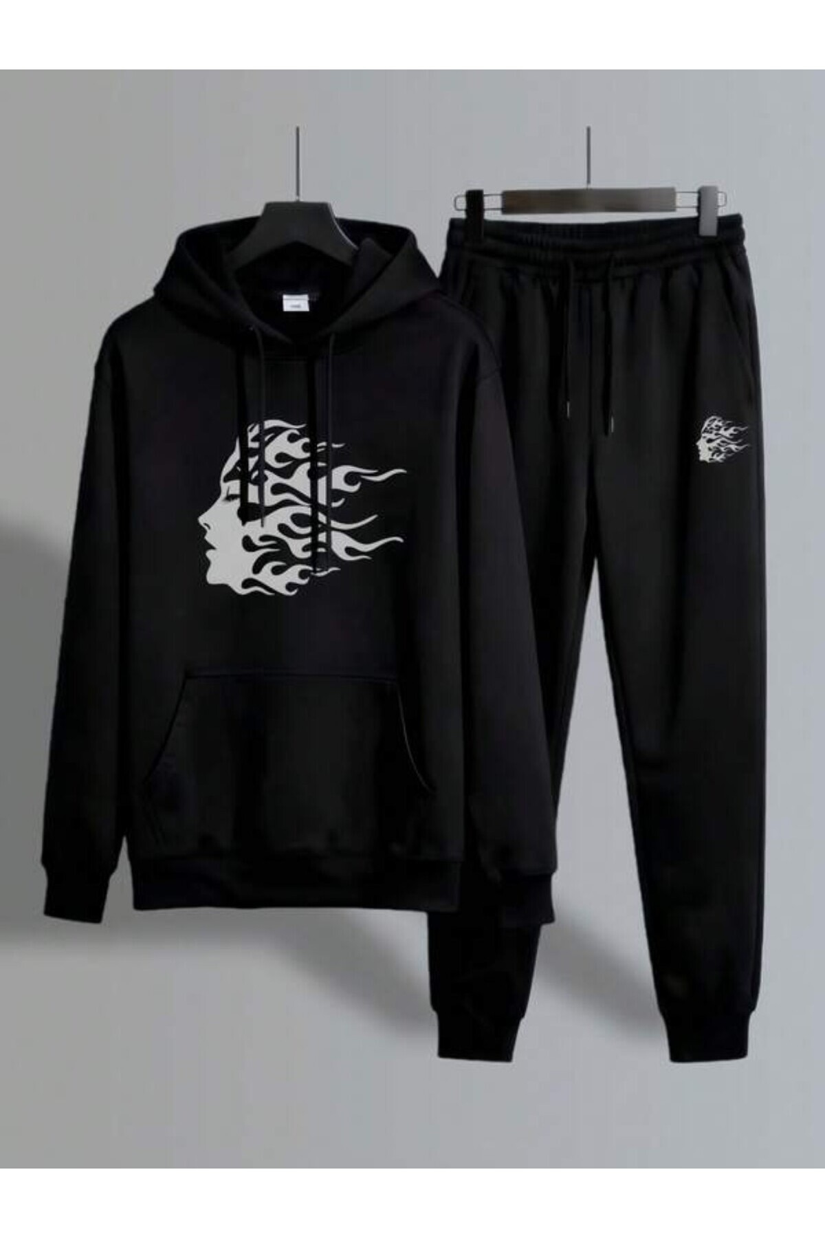 Alev Siluet Baskılı Unisex Eşofman Takımı - Siyah