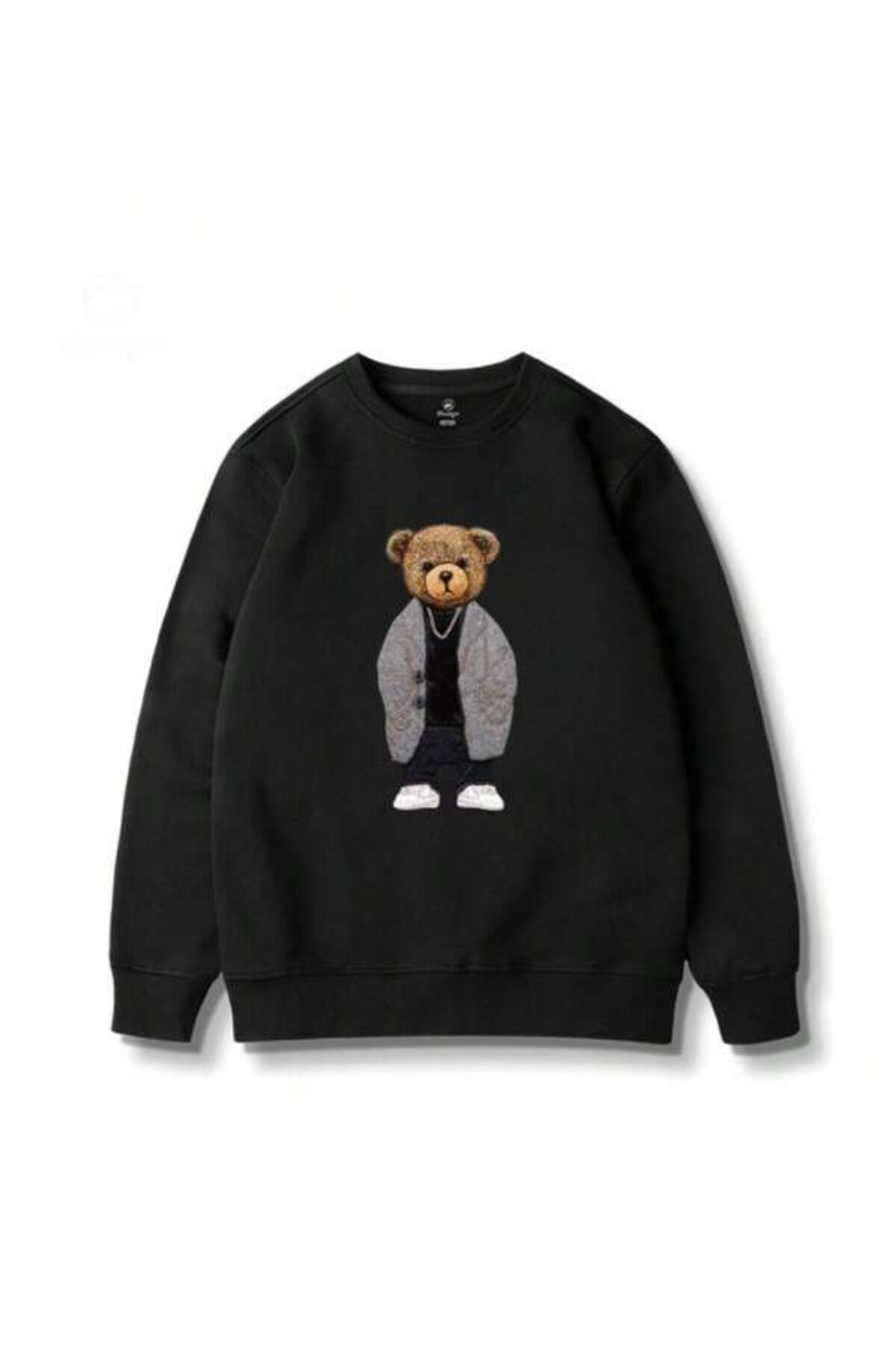 Ayıcılı Baskılı Unisex Sweatshirt - Siyah