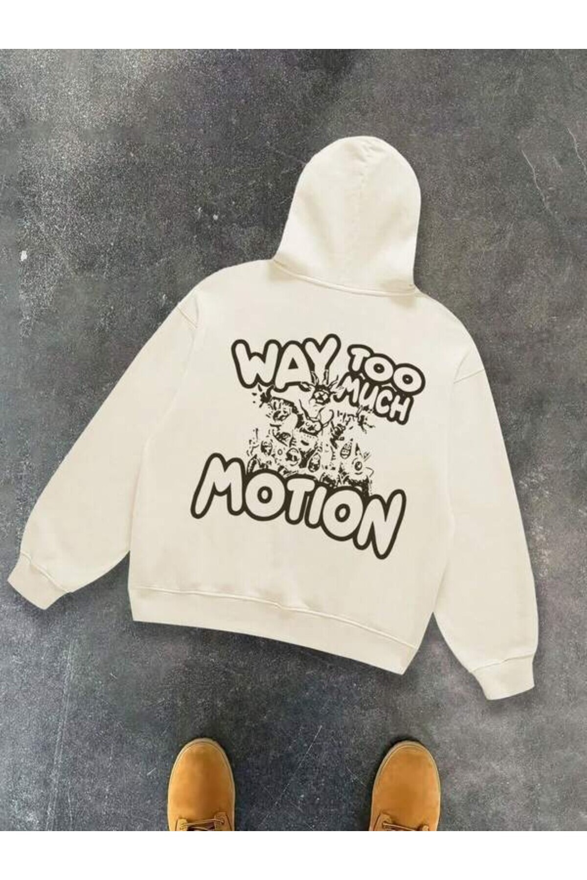 Way Too Much Motion Baskılı Unisex Sweatshirt - Bej