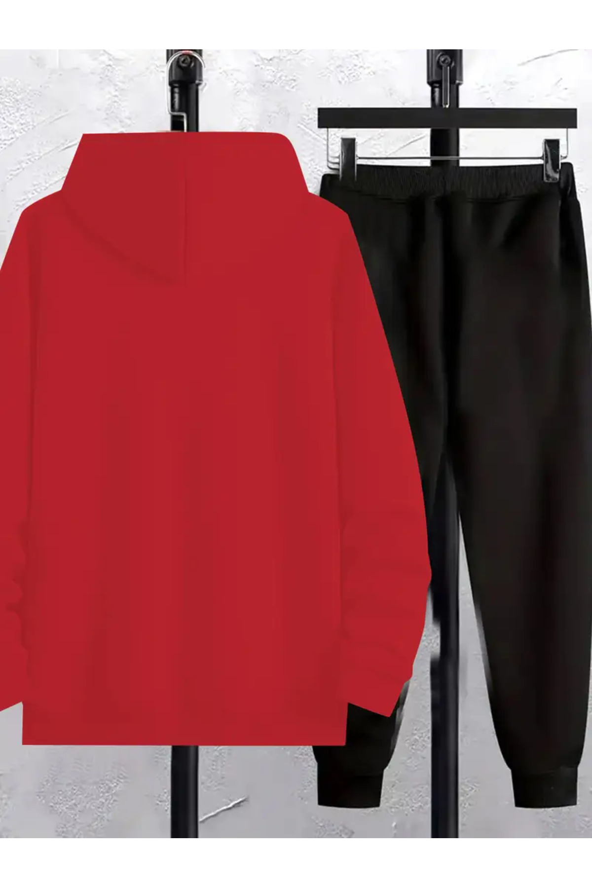Unisex Barcelona España Kapüşonlu Sweatshirt + Jogger Eşofman Takımı - Kırmızı