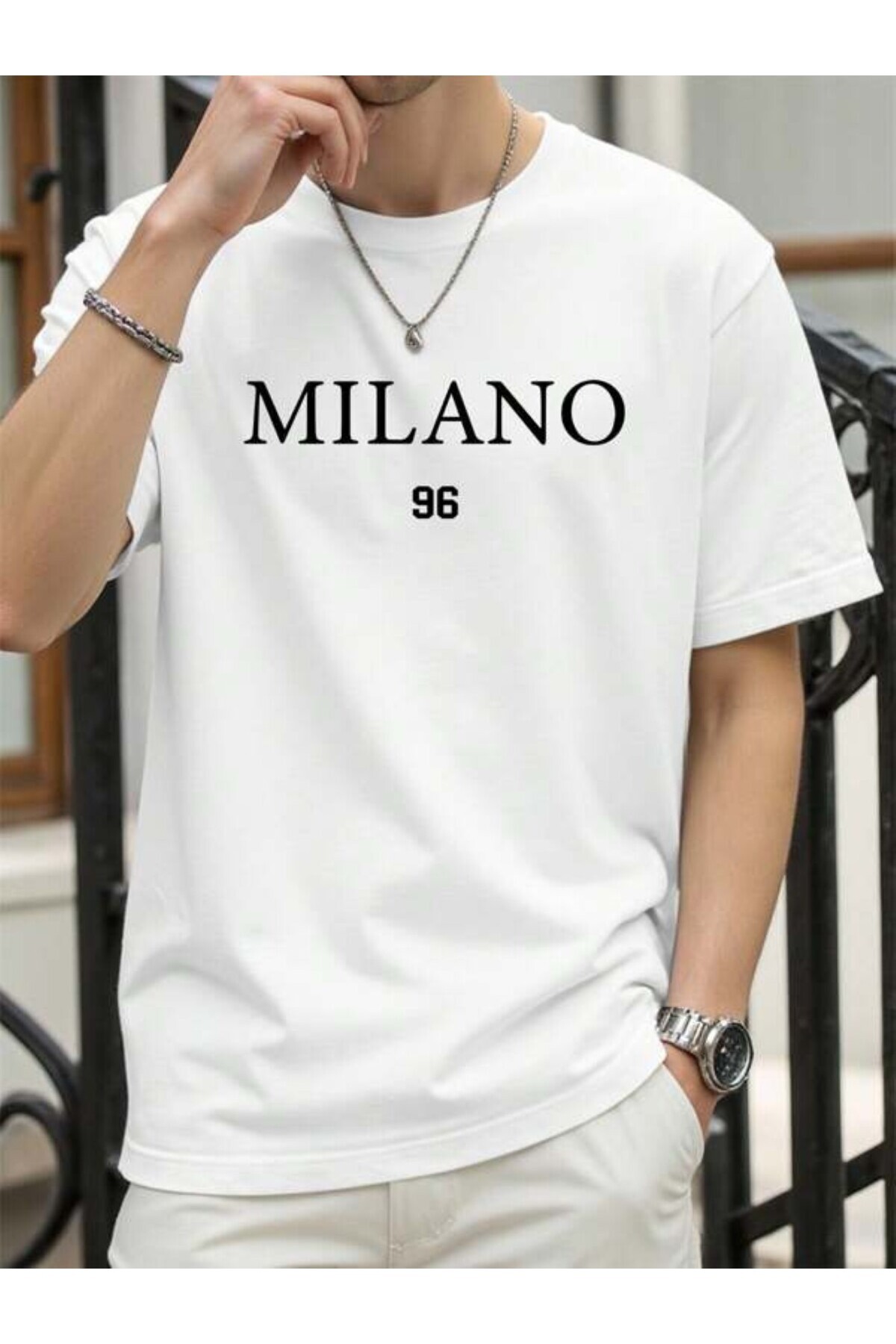 Milano 96 Baskılı Unisex Tişört - Beyaz