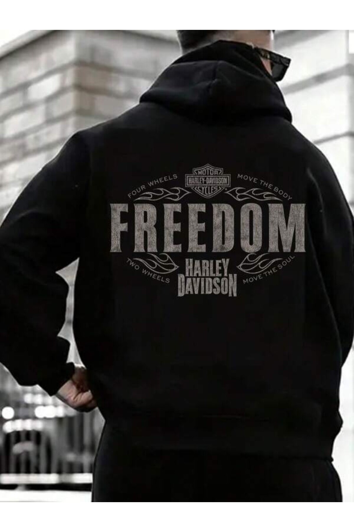 Freedom Yazı Baskılı Unisex Kapüşonlu Sweatshirt - Siyah