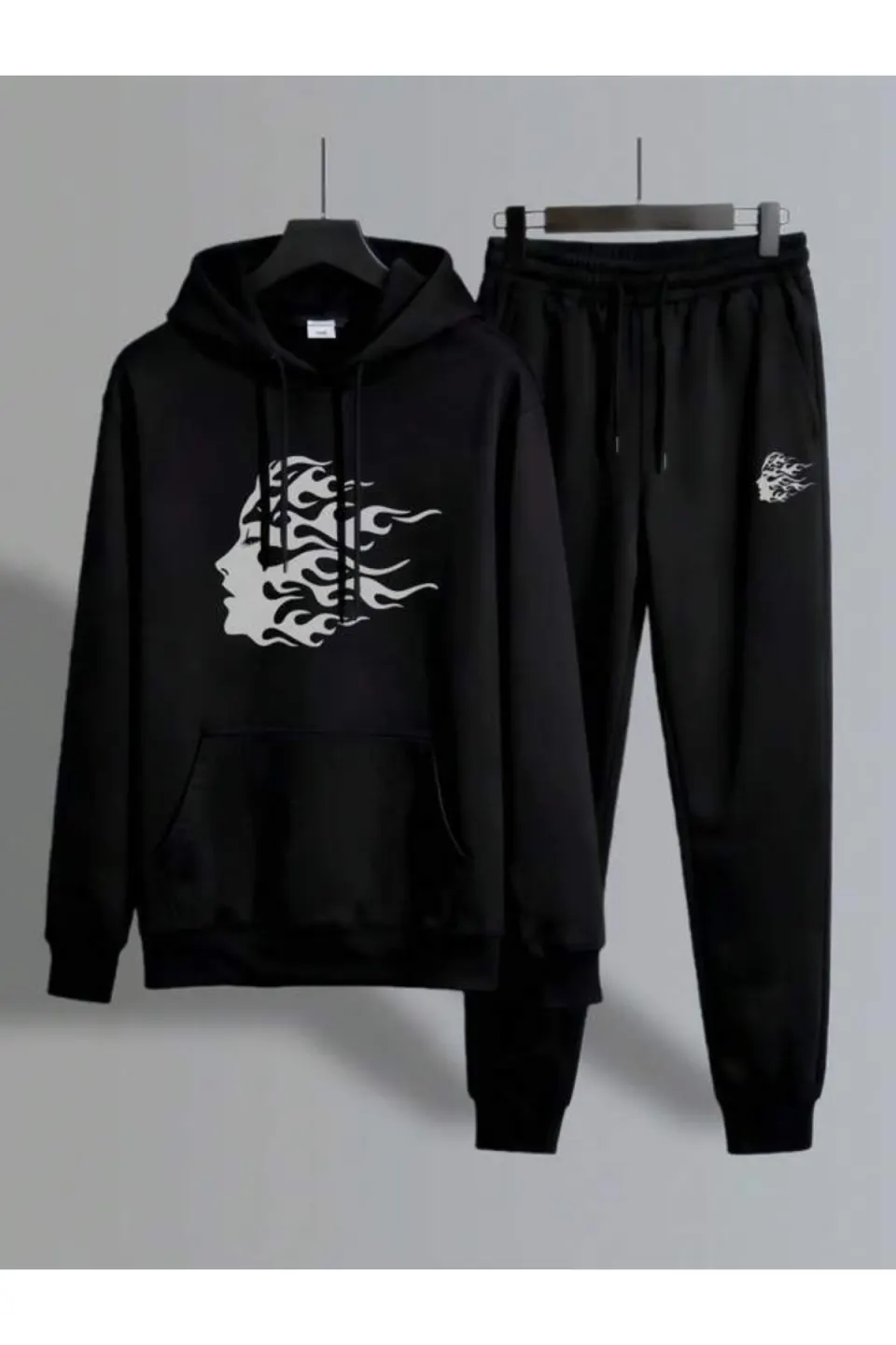 Alev Siluet Baskılı Unisex Eşofman Takımı - Siyah