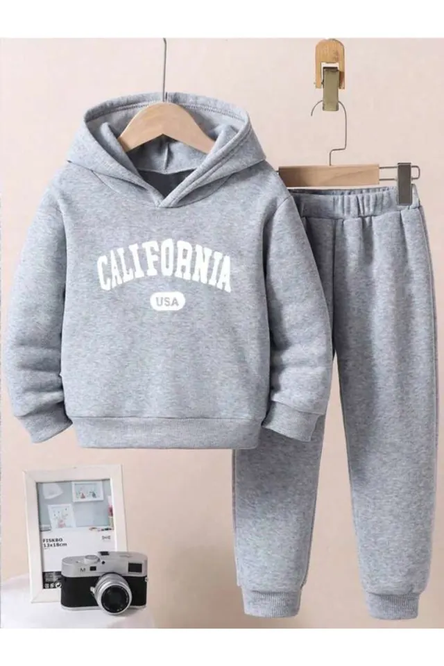 California USA Baskılı Unisex Eşofman Takımı - Gri