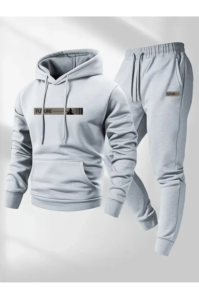 Unisex Oversize Future Hoodie & Jogger Eşofman Altı Takımı - Gri